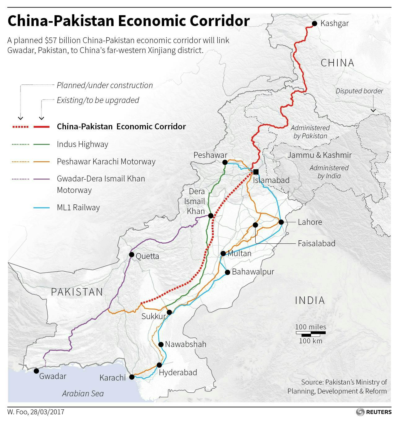 28 March 2017: Proposed highways and railways under CPEC. Source: Reuters